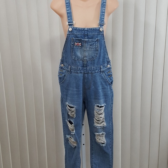 Escalier Pants - Denim Bib Overalls Factory Distressed Size 8 NWT